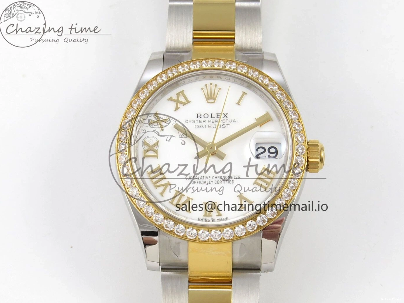 0401 DateJust 31 278383RBR THBF 1:1 Best Edition 904L Steel White Roman Dial Diamonds Bezel on SS YG Oyster Bracelet HZ Cal. Minimalist 44
